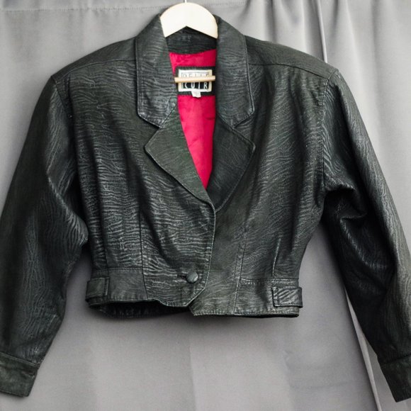 Ladies' Vintage Pelle Cuir Textured Leather Cropped Jacket Medium - Picture 2 of 14